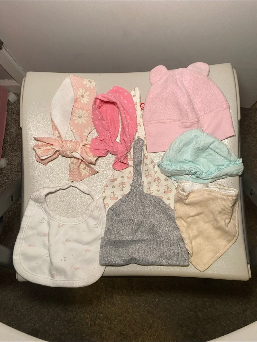 Mix Brands Baby Girls Hat & Bib Accessory Set - Pink, Gray, Mint, Cream, White